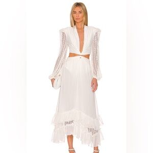 PatBo Plunge lace Sleeve Maxi Dress